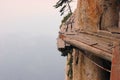 Dangerous walkway at top of holy Mount Hua Shan Royalty Free Stock Photo