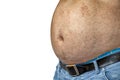 The Dangers of Belly Fat., Obese Man in Jeans Squeeze the Belly