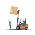 Dangers of working with a forklift. Don\'t stand under the load
