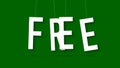 Dangling word FREE animation over flat green background