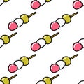 Dango japanese dessert seamless doodle pattern, vector illustration Royalty Free Stock Photo