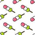 Dango japanese dessert seamless doodle pattern, vector illustration Royalty Free Stock Photo