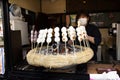 Dango or Japanese dumpling and sweet made from mochiko in Naritasan Omote Sando or Narita old town at Chiba in Tokyo, Japan Royalty Free Stock Photo