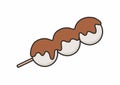 Dango dessert. White color. Chocolate or glazure.