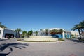 Dania Pointe traffic circle roundabout water fountain with palm trees