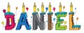 Daniel first name bitten colorful 3d lettering birthday cake with candles and balloons