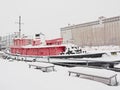 Daniel Mc Alister tugboat moored in Lachine canal on a cold winter day in Montreal