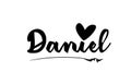 Daniel name text word with love heart hand written for logo typography design template
