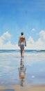 Daniel Walking Alone: Hyperrealist Beach Painting With Chrome Reflections