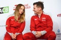 Daniela Vismane and Adrians Zguns, captain of team Latvia. Members of Team Latvia for FedCup , during meeting with fans