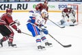 Daniels Berzins L and Pavel Datsyuk R, during Kontinental Hockey League KHL 2018/2019 season game Dinamo Riga vs. SKA Saint