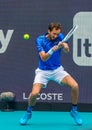 Daniil Medvedev of Russia in action during quarter-final match against Christopher Eubanks of USA at 2023 Miami Open