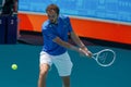 Daniil Medvedev of Russia in action during quarter-final match against Christopher Eubanks of USA at 2023 Miami Open