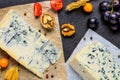 Danish Blue Mold Cheese with poha fruits Royalty Free Stock Photo