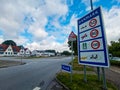 Danish Border street sign in Krusa Danmark saying Danmark & x28;Denmark& x29; on the Danish and German border road Royalty Free Stock Photo