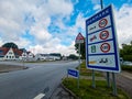 Danish Border street sign in Krusa Danmark saying Danmark & x28;Denmark& x29; on the Danish and German border road Royalty Free Stock Photo