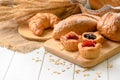 Danish bread with fruits, blueberry and cherry sauce Royalty Free Stock Photo