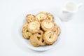 Danish Butter Cookies served with milk isolated Royalty Free Stock Photo