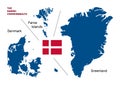 The Danish Commonwealth map of Denmark, the Faroe Islands and Greenland. Denmark vector map and its two autonomous territories wit