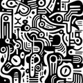 Abstract Black And White Drawing With Mesoamerican Influences