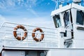 Danish ferry - two lifesavers at the steering house Royalty Free Stock Photo