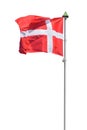 Danish flag on a pole on white background