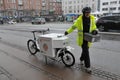 Danish health blÃÂ¦ood transport biker in Copenhagen Denmark