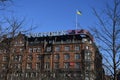 Danish media politken hus satdn with urkain flag ly over office Royalty Free Stock Photo