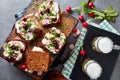 Danish open faced sandwiches and beer Royalty Free Stock Photo