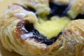 Danish pastry with blueberry and custard Royalty Free Stock Photo