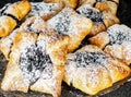 Danish pastry with blueberry jam filling with white powdered sugar Royalty Free Stock Photo