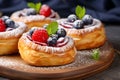 Danish pastry with fruit filling tasty dessert background