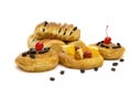 Danish pastry with fruits isolated on white background Royalty Free Stock Photo