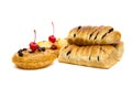 Danish pastry with fruits isolated on white background Royalty Free Stock Photo