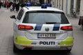 Danish police patrol city with police auto Royalty Free Stock Photo