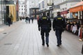 Danish police patrol street stroeget in Copenhagen Denmark