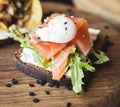 Danish Smorrebrod with red salmon fish and egg Royalty Free Stock Photo