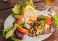 Danish traditional SmÃÂ¸rrebrÃÂ¸d or open sandwiches served in a plate