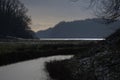 Danish winter landscape with snowflakes