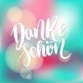 Danke schoen. Thank you in german. hand drawn brush lettering on colorful background.