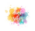 Danke schon - Thank you in German. Handwritten modern calligraphy watercolor lettering text. Colorful handlettering on watercolor Royalty Free Stock Photo