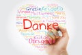 Danke Thank You in German Love Heart Word Cloud in different languages with marker