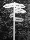 Dannenberg, Germany - May 12, 2019: Directional signs pointing at various locations of nuclear accidents