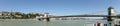 Danube boat trip in Budapeszt, Hungary - wide panorama - castle, chain bridge and front of the sightseeing vassel
