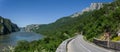 Danube border between Romania and Serbia. Landscape in the Danube Gorges.The narrowest part of the Gorge on the Danube between Se Royalty Free Stock Photo