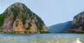 The Danube Caldrons - Cazanele Dunarii - Carpathian mountains and Danube river landscape from boat Royalty Free Stock Photo