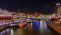 Danube river, at night. Danube Canal and Schwedenplatz - landmark attraction in Vienna, Austria Royalty Free Stock Photo