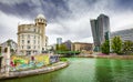 Danube Canal and Vienna city view