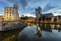 The Danube Canal in Vienna at Night, Vienna, Austria Royalty Free Stock Photo