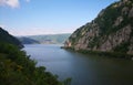 Danube canyon between Serbia and Romania - Kazan Gorge - Cazanele Dunarii. Royalty Free Stock Photo